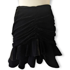 ZARA Asymmetrical Ruched Ruffled Black Velvet Mini Skirt